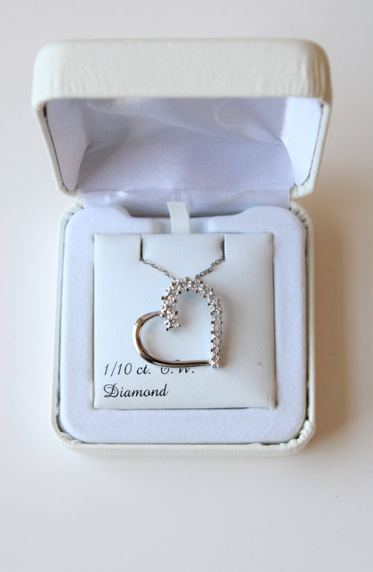 NEW Sterling Silver 1/10Ct. Diamond 18" Chain Heart Pendant Necklace