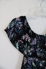 American Eagle Black Pink Blue & Green Floral Off The Shoulder Top | M