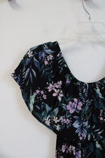 American Eagle Black Pink Blue & Green Floral Off The Shoulder Top | M