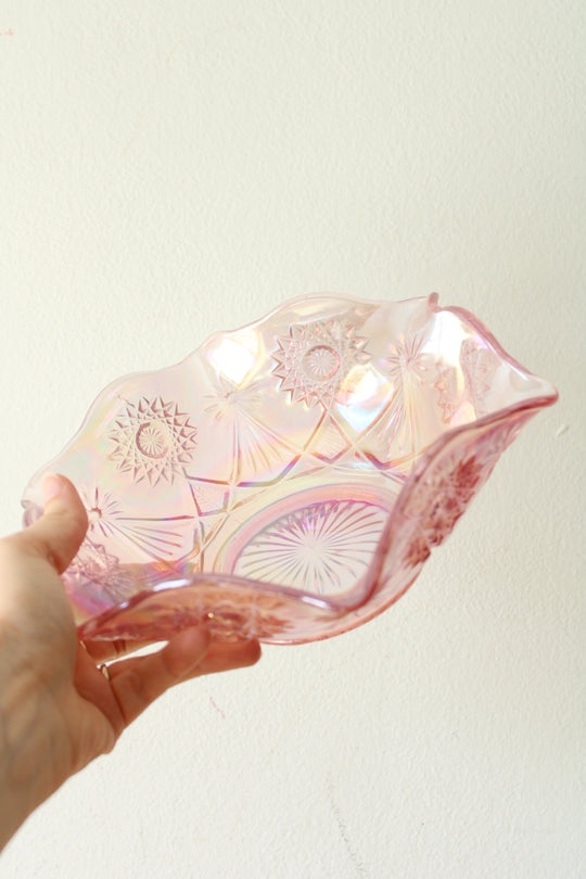 Pink Carnival Cut Glass Bowl