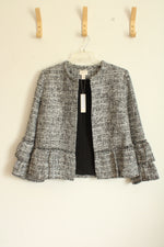 NEW Chico's Black and White Tweed Boucle Blazer with Bottom Ruffles | 2
