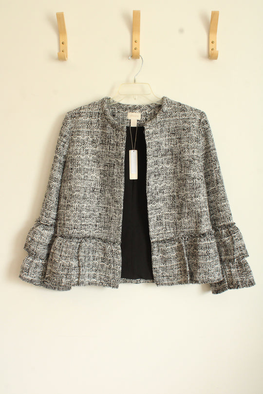 NEW Chico's Black and White Tweed Boucle Blazer with Bottom Ruffles | 2