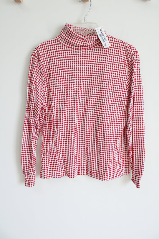 NEW Hasting & Smith Red White Houndstooth Turtleneck Shirt | S Petite