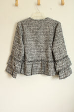 NEW Chico's Black and White Tweed Boucle Blazer with Bottom Ruffles | 2