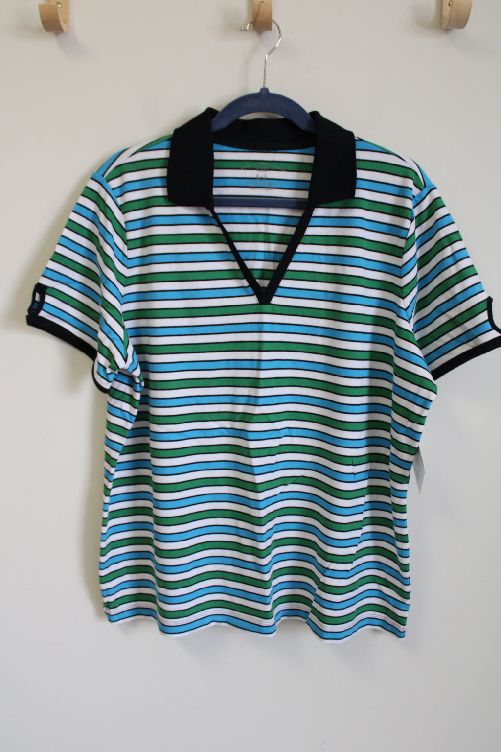NEW Preswick & Moore Blue Green Striped Polo Shirt | 1X