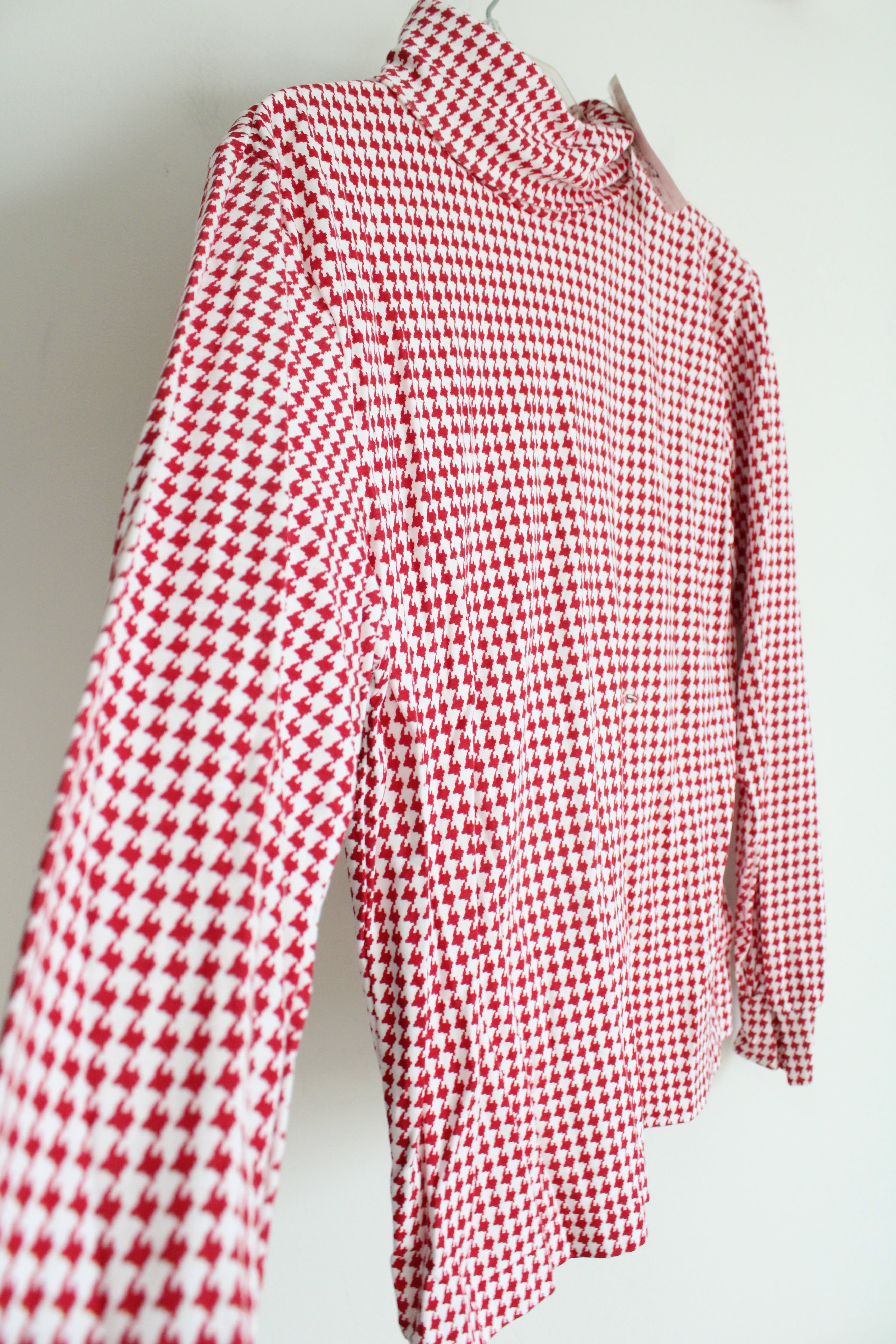 NEW Hasting & Smith Red White Houndstooth Turtleneck Shirt | S Petite