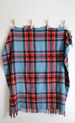 Vintage Troy Robe Blue Red & Yellow Plaid Wool Fringe Blanket