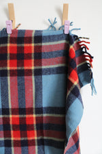 Vintage Troy Robe Blue Red & Yellow Plaid Wool Fringe Blanket