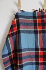 Vintage Troy Robe Blue Red & Yellow Plaid Wool Fringe Blanket