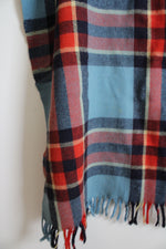 Vintage Troy Robe Blue Red & Yellow Plaid Wool Fringe Blanket