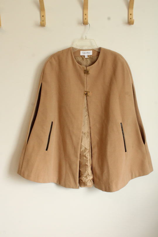Calvin Klein Tan Felted Cape with Gold Fixtures | S/M
