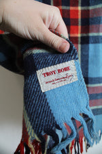 Vintage Troy Robe Blue Red & Yellow Plaid Wool Fringe Blanket