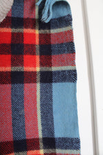 Vintage Troy Robe Blue Red & Yellow Plaid Wool Fringe Blanket