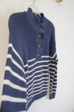 NEW LOFT Blue & Cream Striped 1/4 Button Down Sweater | XS