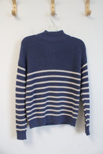 NEW LOFT Blue & Cream Striped 1/4 Button Down Sweater | XS