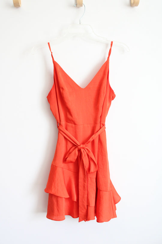 Express Orange Ruffled Dress | S