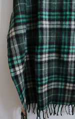 Vintage Collegiate Robe Brownsville Woolen Mills Green & Black Plaid Fringe Wool Blanket