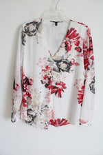 White House Black Market White Red Floral Swiss Dotted Blouse | 8