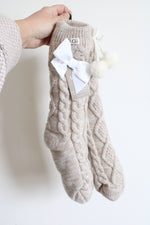 NEW Ugg Pom Pom Tan Fleece Lined Cozy Socks