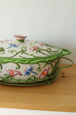 Temp-Tations By Tara Dragonfly 2.0 QT Casserole Dish W/ Carrier Trivet & Spoon