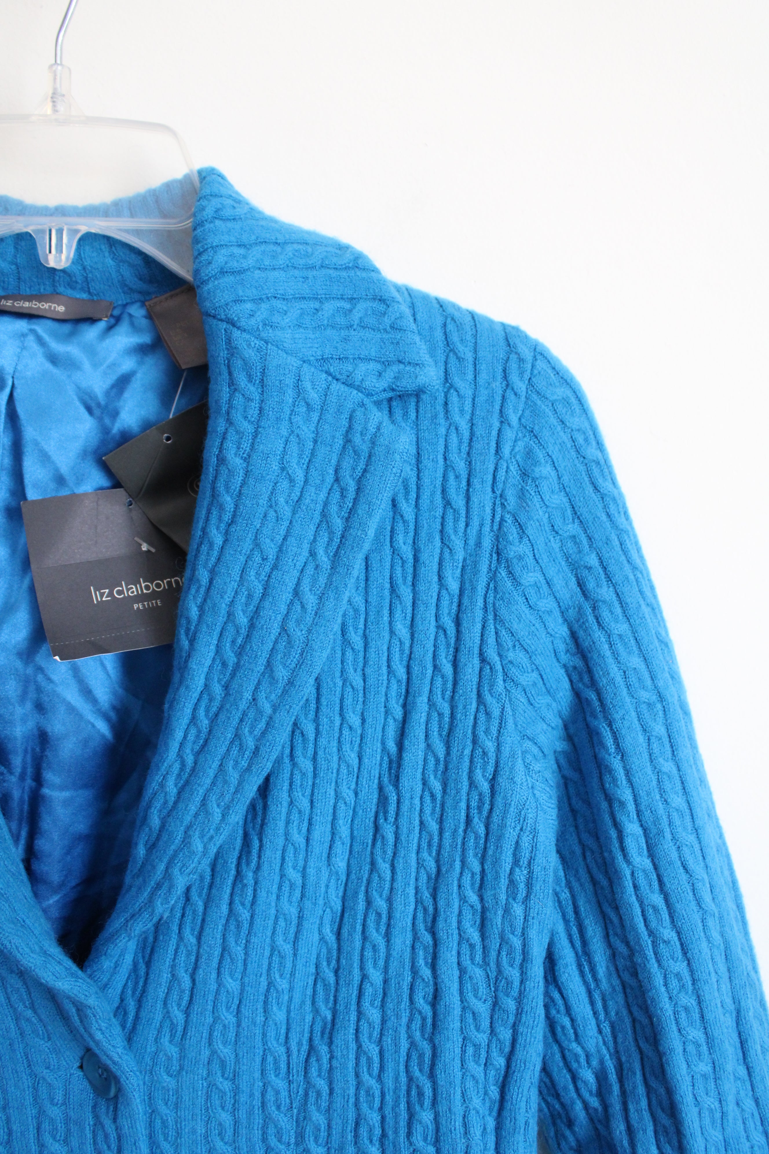 NEW Liz Claiborne Blue Cable Knit Wool Blazer | S Petite