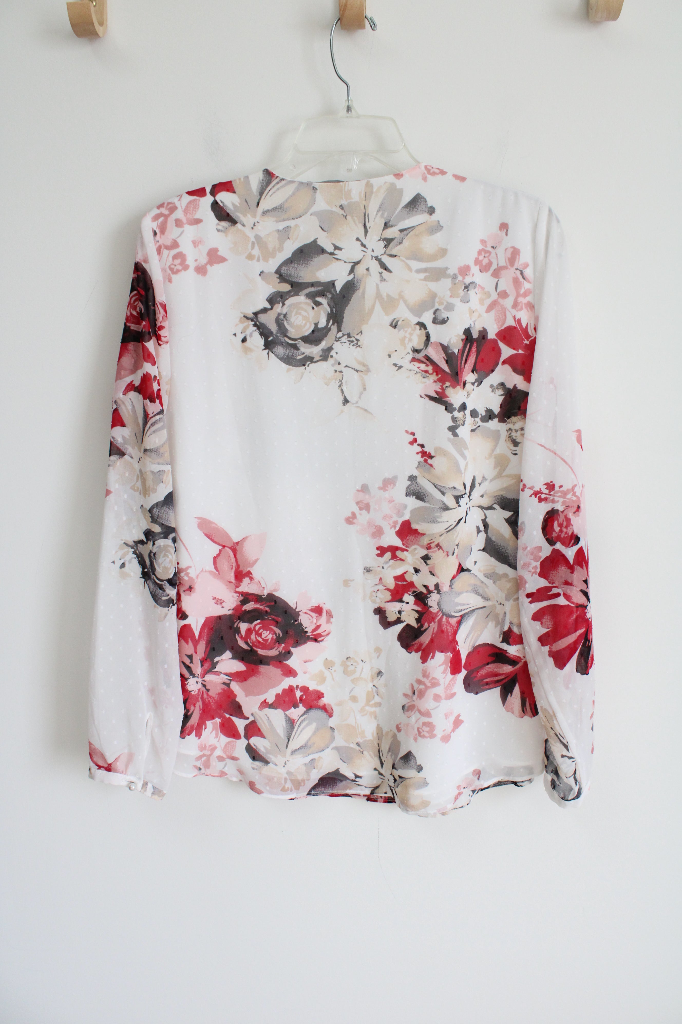 White House Black Market White Red Floral Swiss Dotted Blouse | 8
