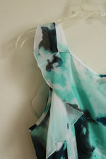 NEW Hot in Hollywood Teal Blue and White Cold Shoulder Ruffle Top | XL