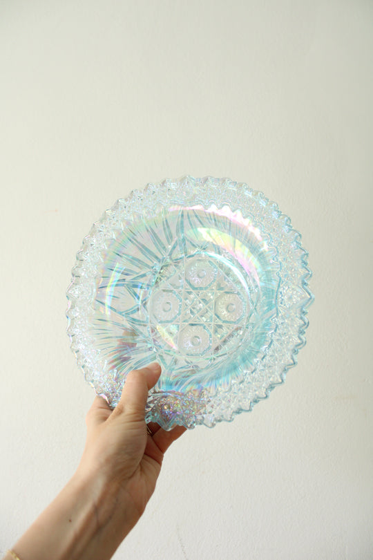 Blue Cut Carnival Glass Bowl