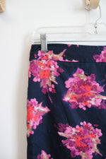 LOFT Purple & Pink Floral Navy Skirt | 4