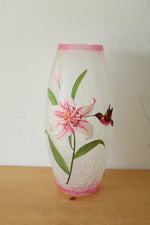 Crackle Glass Hummingbird & Lilly Vase