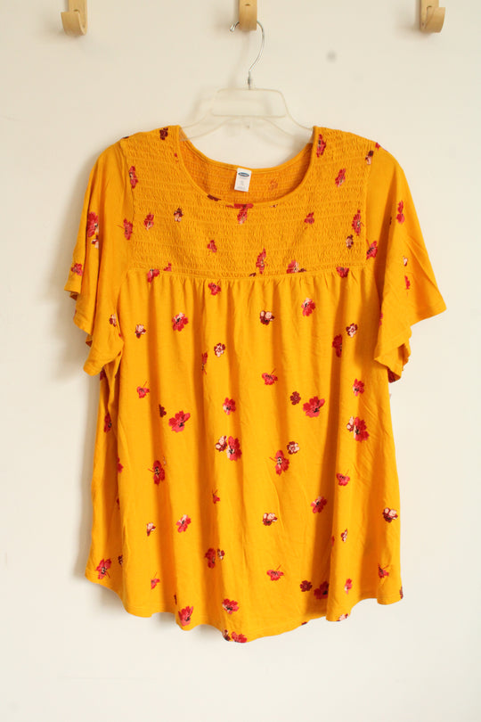 NEW Old Navy Yellow Ruffle Sleeve Top with Pink Flowers | XL
