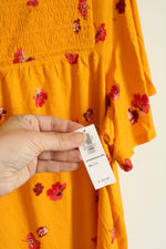 NEW Old Navy Yellow Ruffle Sleeve Top with Pink Flowers | XL
