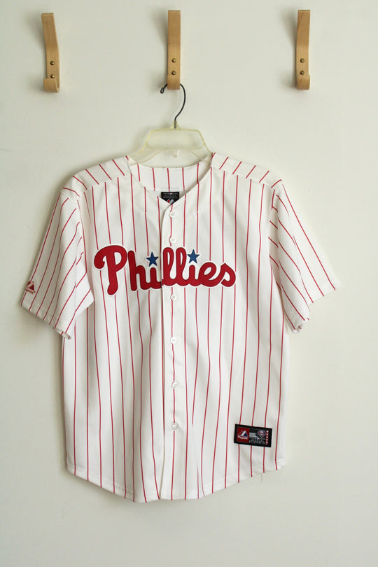 Majestic Philadelphia Phillies Roy Halladay MLB White Pinstripe Replica Jersey | S