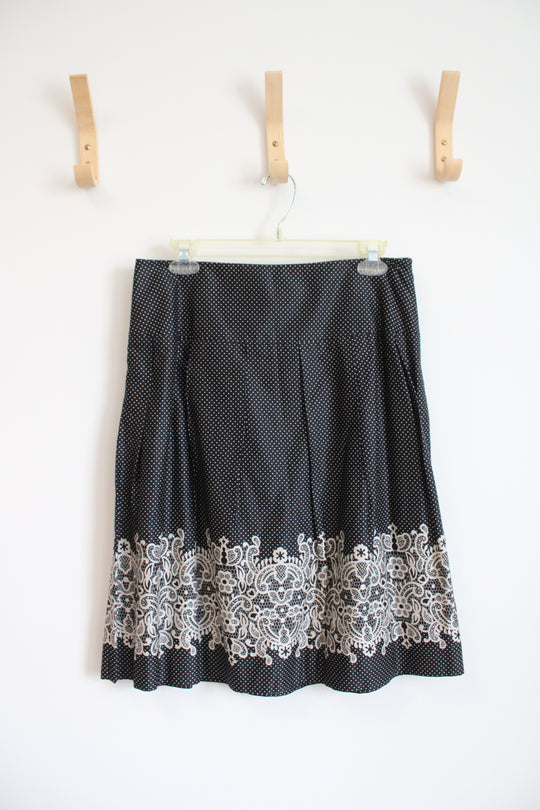 LOFT Black & White Dotted Lace Patterned Skirt | 6