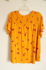 NEW Old Navy Yellow Ruffle Sleeve Top with Pink Flowers | XL