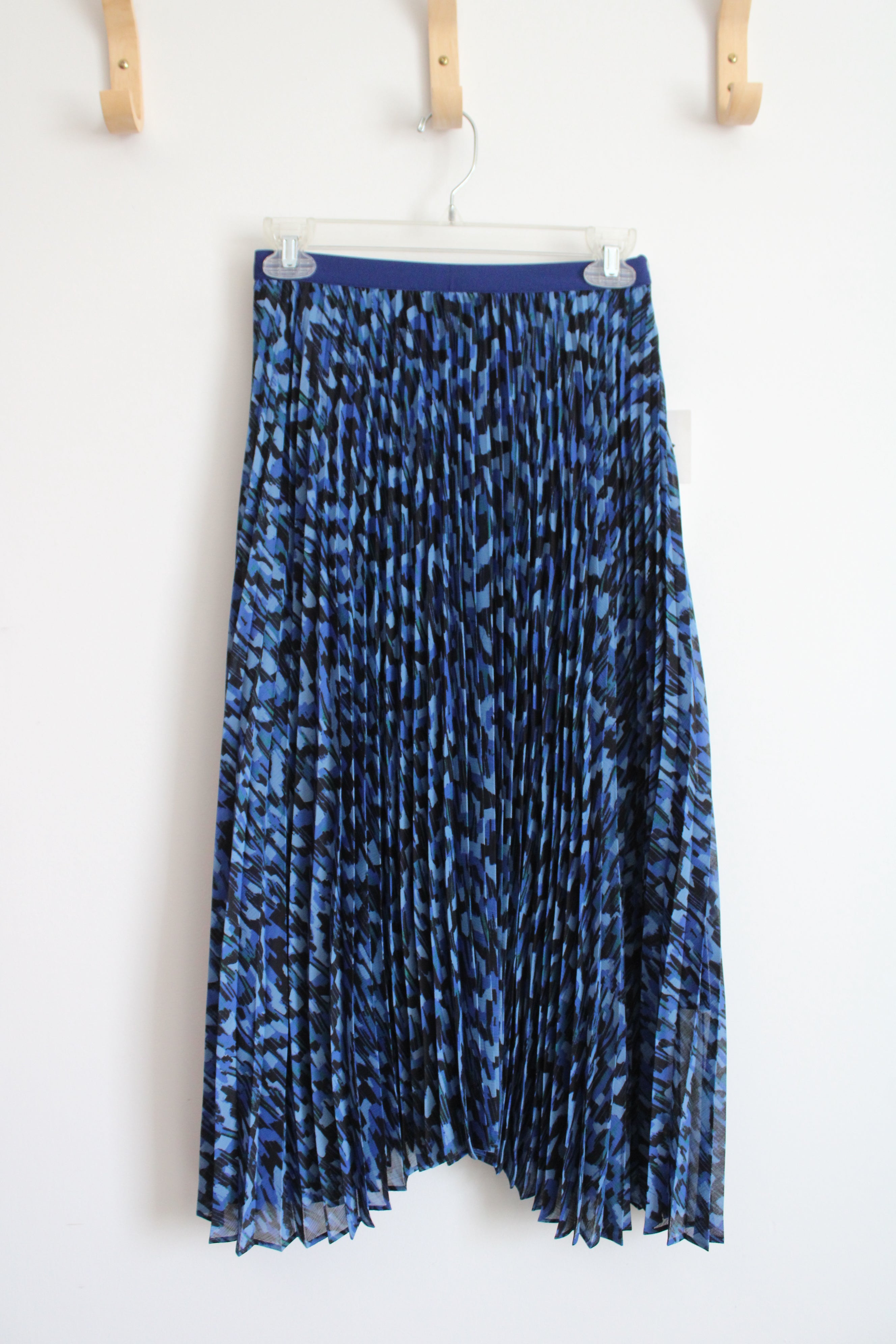 NEW Uniqlo C Blue Black Patterned Pleated Midi Skirt | S