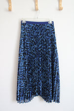 NEW Uniqlo C Blue Black Patterned Pleated Midi Skirt | S