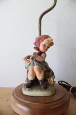 Goebel M.J. Hummel "Just Resting" Ceramic Figurine On Wooden Pedestal Lamp