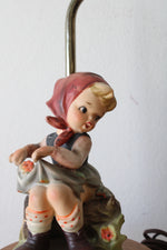 Goebel M.J. Hummel "Just Resting" Ceramic Figurine On Wooden Pedestal Lamp