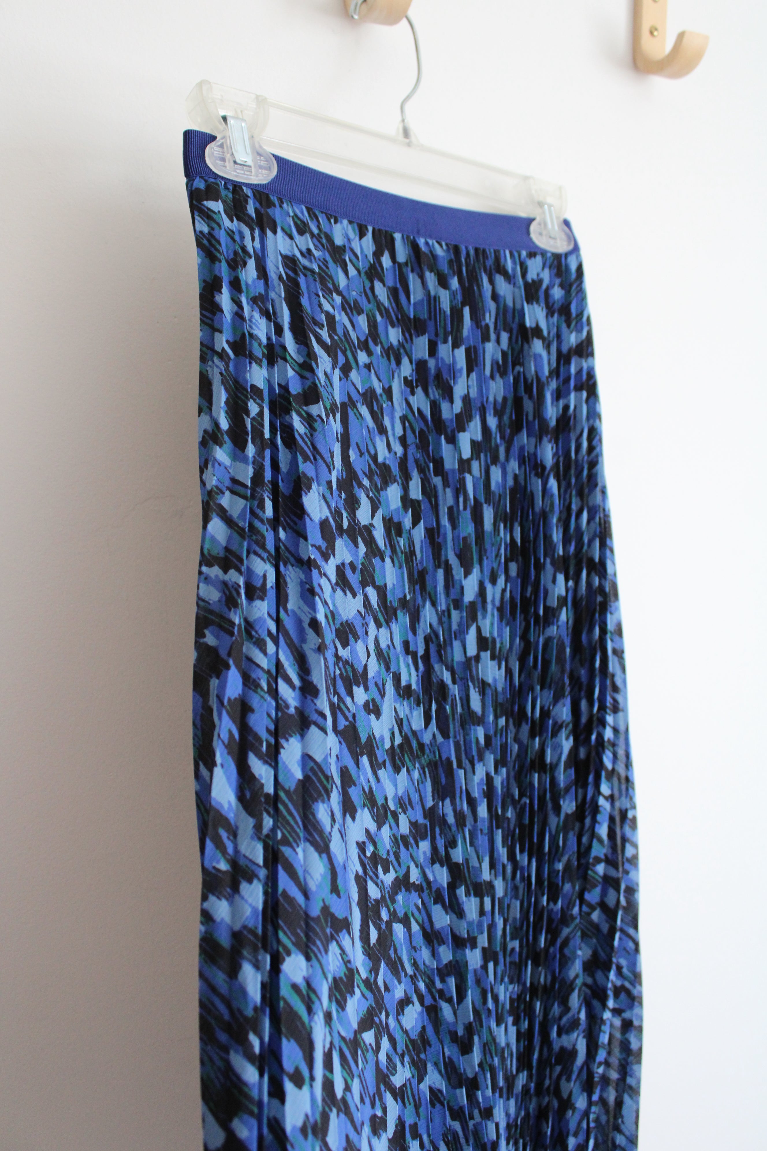 NEW Uniqlo C Blue Black Patterned Pleated Midi Skirt | S
