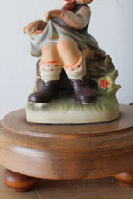 Goebel M.J. Hummel "Just Resting" Ceramic Figurine On Wooden Pedestal Lamp