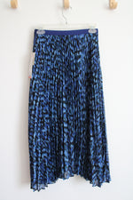 NEW Uniqlo C Blue Black Patterned Pleated Midi Skirt | S