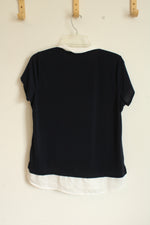 NEW Adriana Papell Navy and White Tie Front SS Top | M
