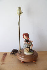 Goebel M.J. Hummel "Just Resting" Ceramic Figurine On Wooden Pedestal Lamp