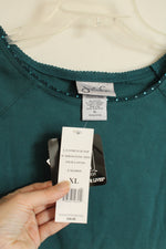 New Jonathan Logan Teal LS Top with Rhinestone Collar | XL