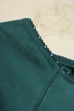 New Jonathan Logan Teal LS Top with Rhinestone Collar | XL