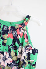 Dressbarn Green Pink Floral Halter Neck Pleated Dress | 10
