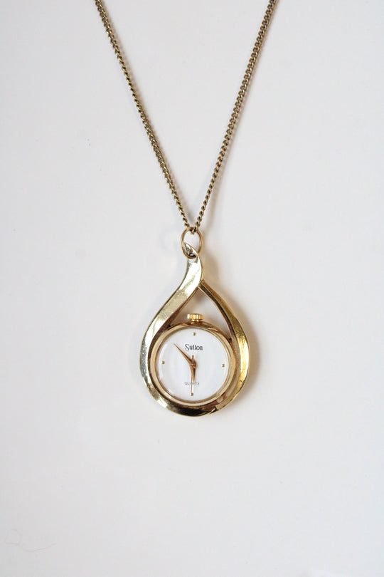 Sutton Vintage Gold Finish Analog Watch Necklace