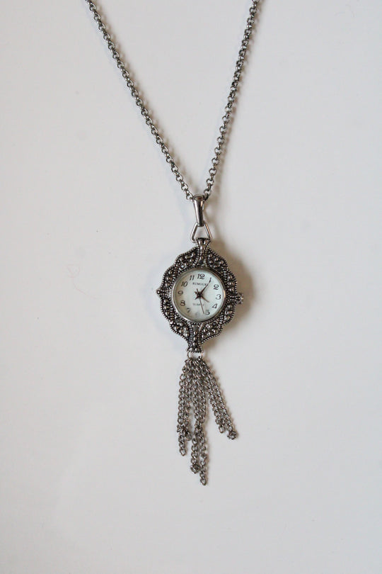 Rumors Silver Tassel Analog Clock Necklace