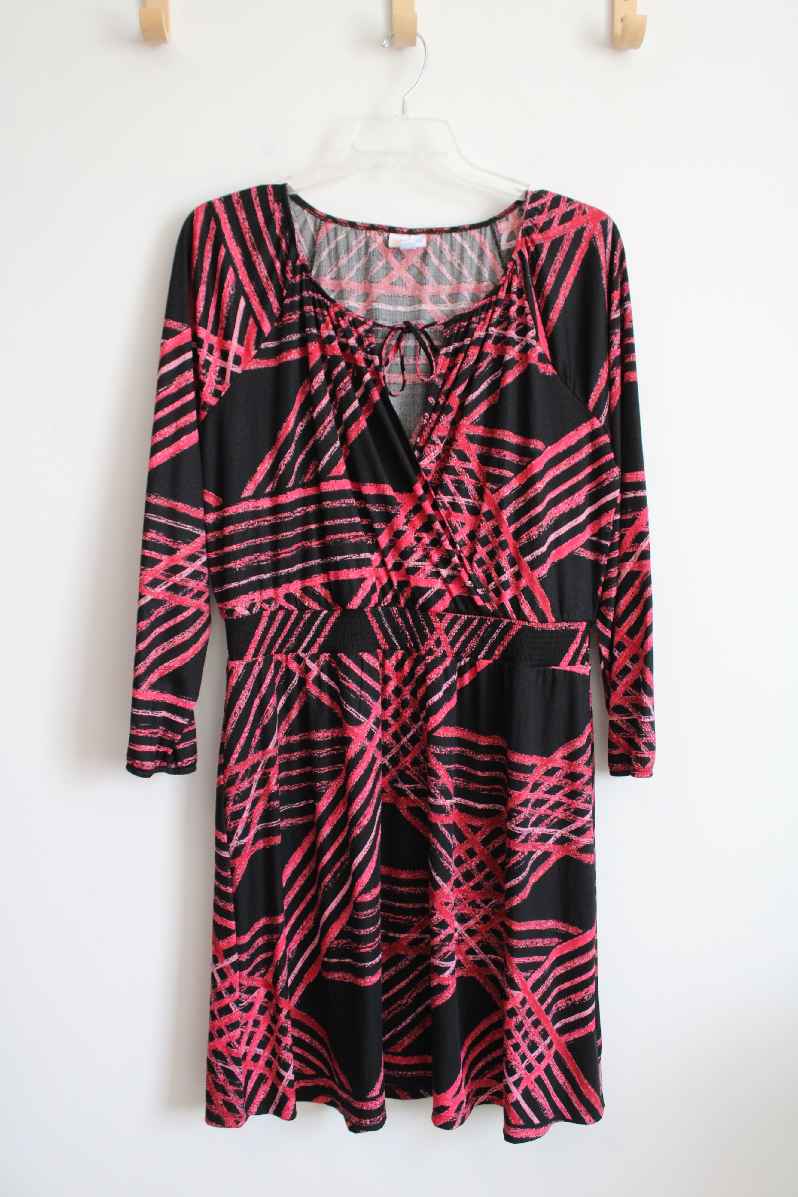 LuLaRoe Black & Pink Patterned Long Sleeved Dress | XL